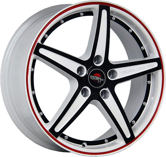фото диска YOKATTA R16 ET26 DIA65,1 PCD:4/108 белый+черный+красная полоса по ободу+чернай полоса внутри