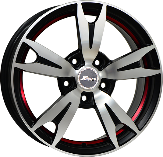 фото диска X-RACE R17 ET43 DIA66,6 PCD:5/112 черный матовый полированный с красной полосой по ободу внутри