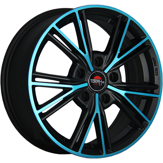 фото диска YOKATTA R16 ET52 DIA54,1 PCD:4/100 МАТОВЫЙ ЧЕРНЫЙ+СИНИЙ