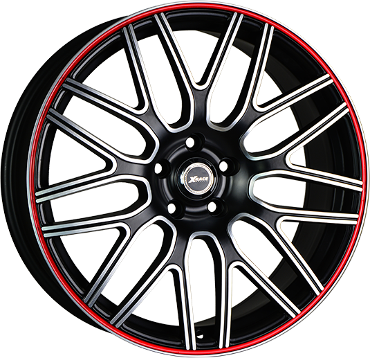 фото диска X-RACE R18 ET40 DIA66,1 PCD:5/114,3 черный матовый полированный с красной полосой по ободу