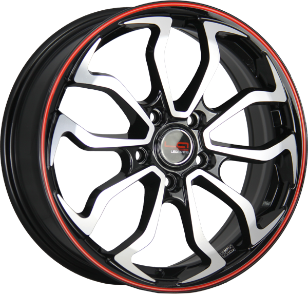 фото диска Replica LA R16 ET45 DIA66,1 PCD:5/114,3 черный полированный с красной полосой по ободу