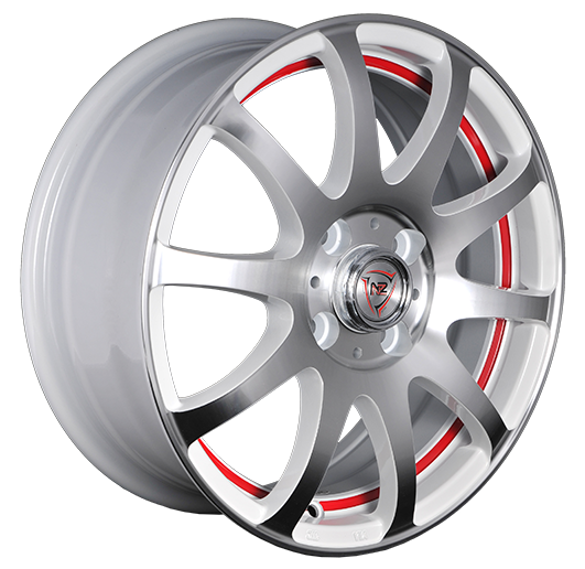 фото диска NZ R14 ET43 DIA60,1 PCD:4/100 БЕЛЫЙ ПОЛНОСТЬЮ ПОЛИРОВАННЫЙ С КРАСНОЙ ПОЛОСОЙ ПО ОБОДУ ВНУТРИ